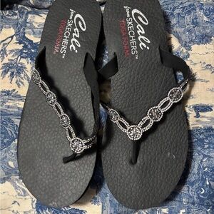 Skechers Black Sandals with Beaded Design